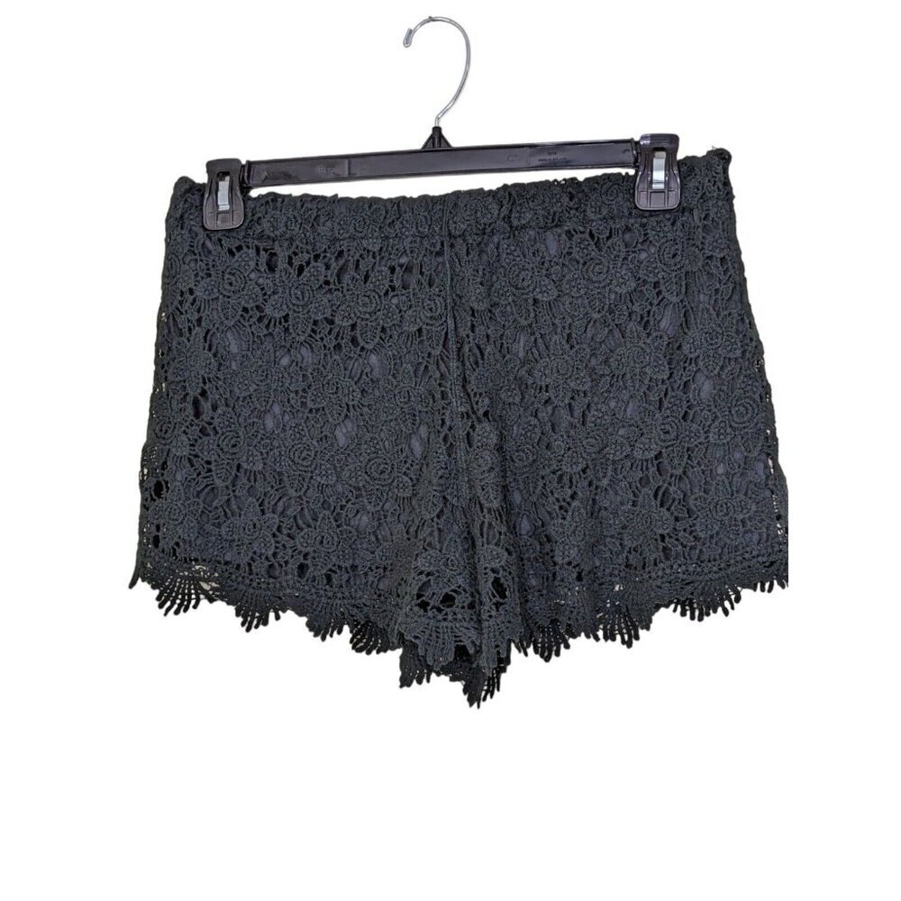 Love and Liberty Shorts Womens Large Black Crochet Lace Lined Stretch Waist